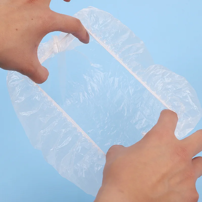 100Pcs Disposable Shower Bath Cap Plastic Waterproof Woman Head Hair Cover Bathing Hat Plastic 5