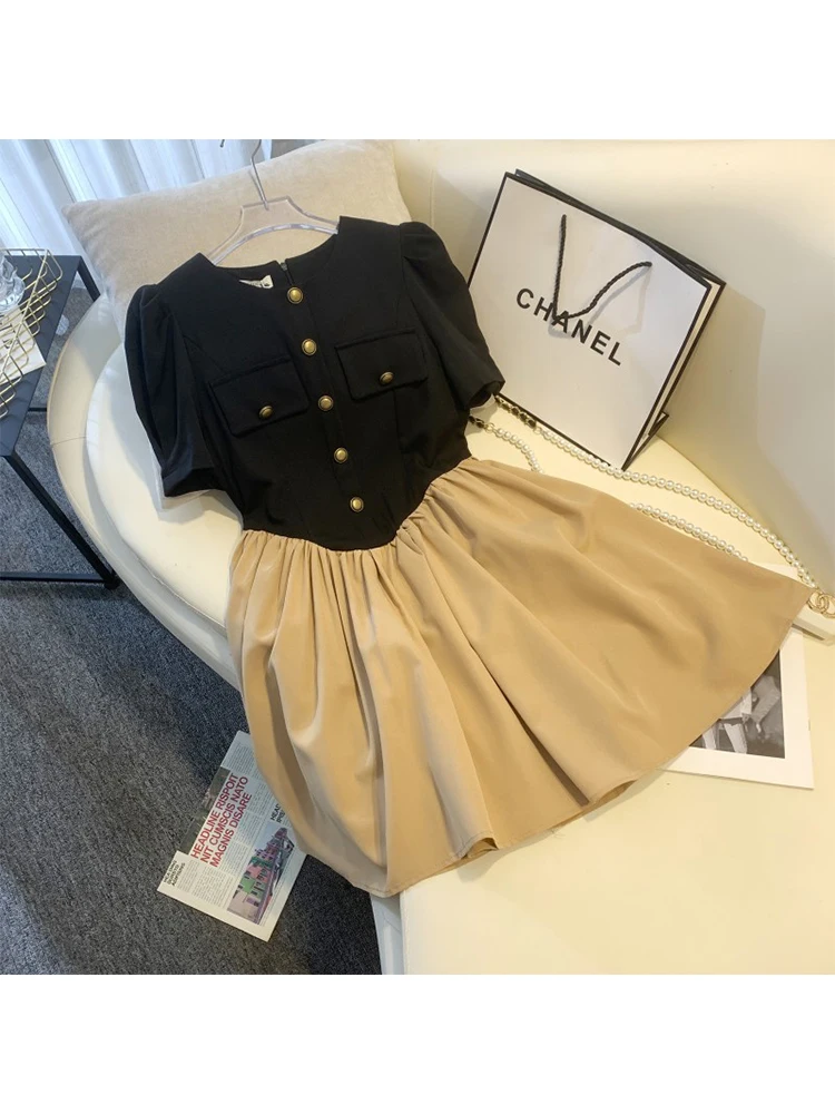 

Женское лоскутное платье-Мини Трапеция, винтажное цельное платье в стиле Харадзюку, женское Клубное платье с коротким рукавом, летняя одежда, 2023