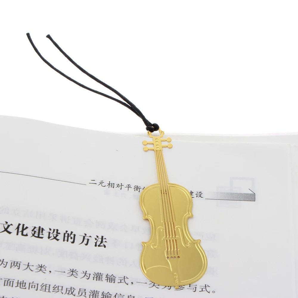 2pcs Exquisite Metal Bookmarks Violin Shape Creative Book Accessories Students Reading Marks Music Aesthetic Stationery Supplies