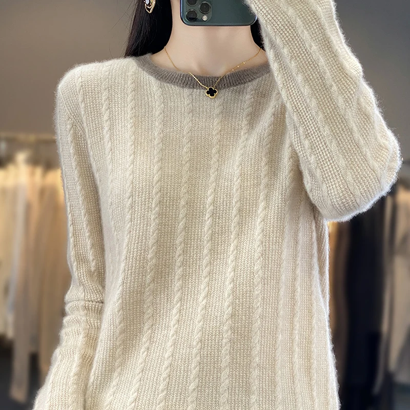 

Knitwears Women Sweaters Round Neck Pullovers Cashmere Blouse Female Clothing 100% Wool Long Sleeve Tops Knitted Fashion Jumpers