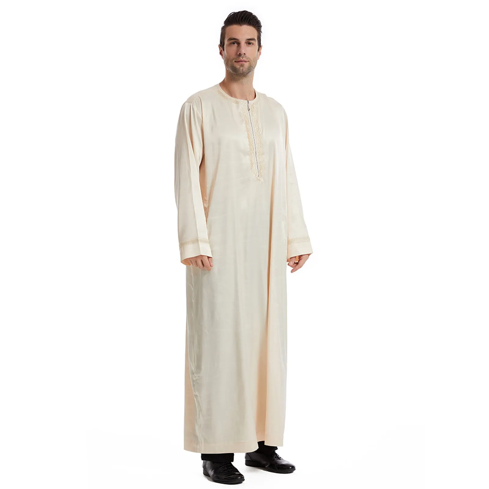 

New Islamic Muslim Men Clothing Loose Jubba Thobe Abaya Front Zipper Musulmane Homme Caftan Maxi Robes Pakistan Arabia Dress