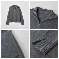 WinvyNee Women's Clothing 100% Wool Gray Sweater Half Zip Collar Loose Casual Pullovers Outerwears Plus Size Winter A1283001 - Image 5