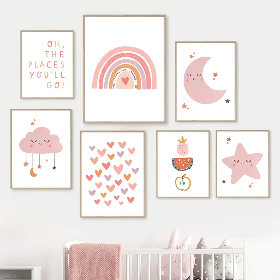 

Star Moon Rainbow Cloud Inspirational Girl Kids Room Canvas PaintingPosters Prints Baby Wall Art Pictures Decor Nordic Nursery