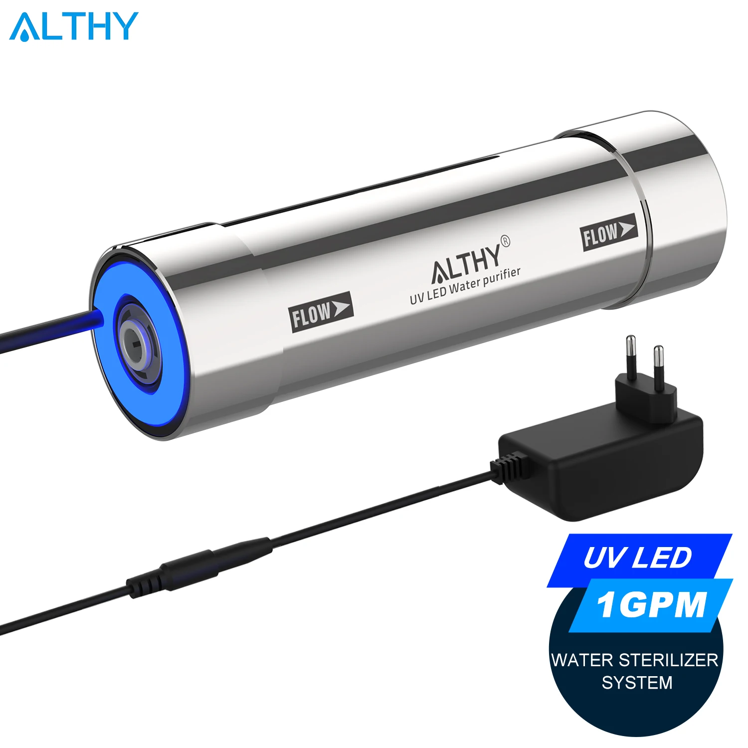 ALTHY LED UV stérilisateur d'eau ultraviolette pour filtre à eau sous évier/système de purificateur RO acier inoxydable sans mercure 50 ans de vie