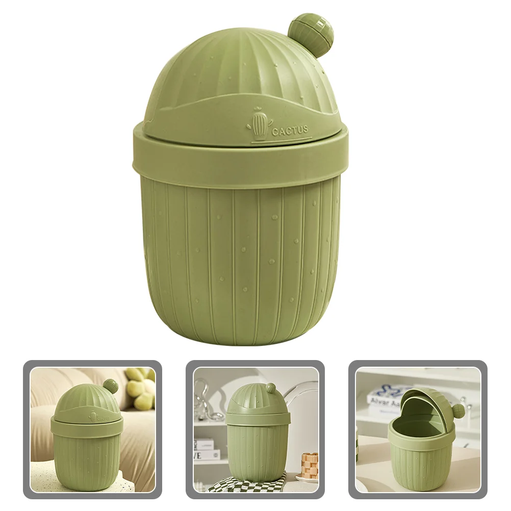

Cute Desktop Trash Can Mini Cactus Garbage Can Tiny Plastic Storage Bin Waste Container Green