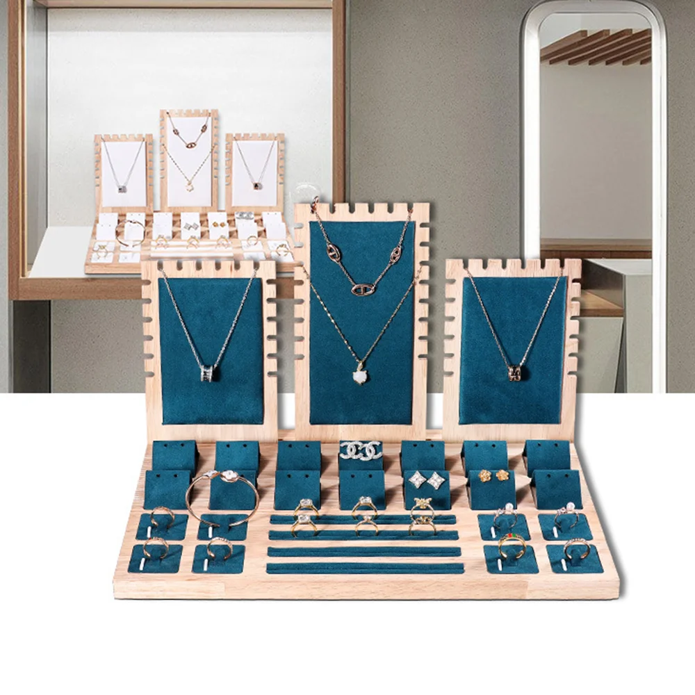Jewelry Display Stand Bamboo Showcase Large Capacity Jewellery Storage Holder Ear Studs Necklace Bracelet Earring Organizer Tray