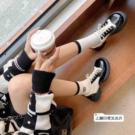 2024 Spring New Genuine Leather Single Shoes Women's Shoes Round Toe Lace Up Block English Style Low Heel Small Leather Shoes
