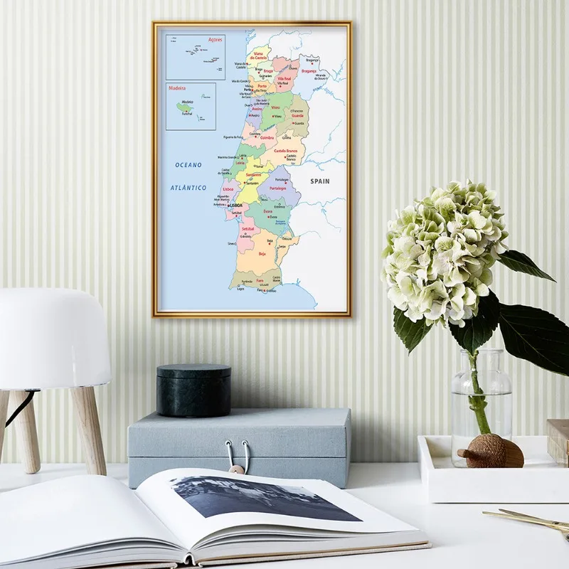 

42*59cm In Portuguese Distribution Map of Portugal Wall Art Poster Canvas Painting School Supplies Living Room Decoration