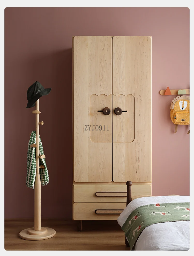 Nordic all solid wood children's wardrobe bedroom wardrobe multi-functional combination storage collection
