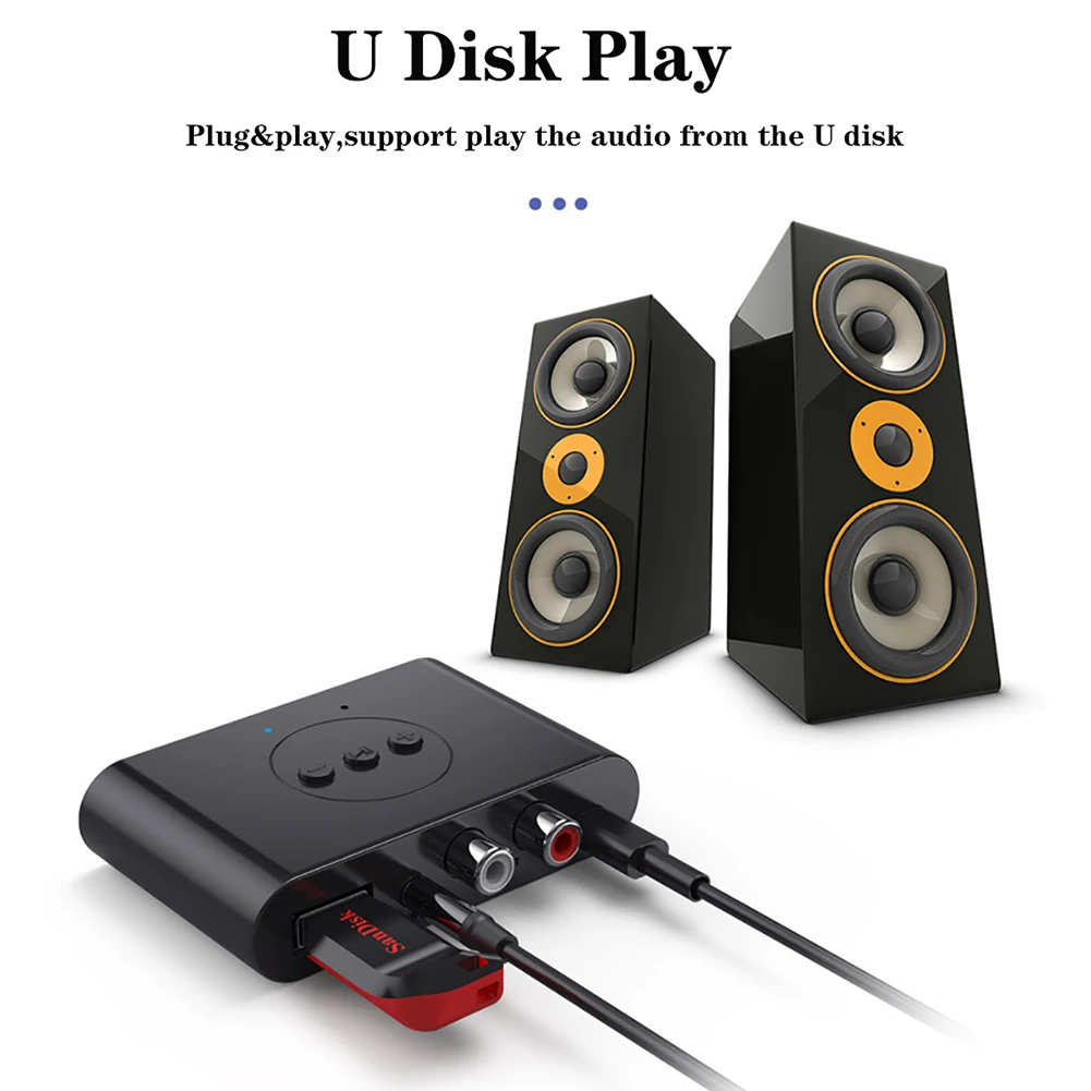 Bluetooth-совместимый аудиоресивер 5 0 U-диск RCA 3 мм AUX-разъем стерео Музыкальный