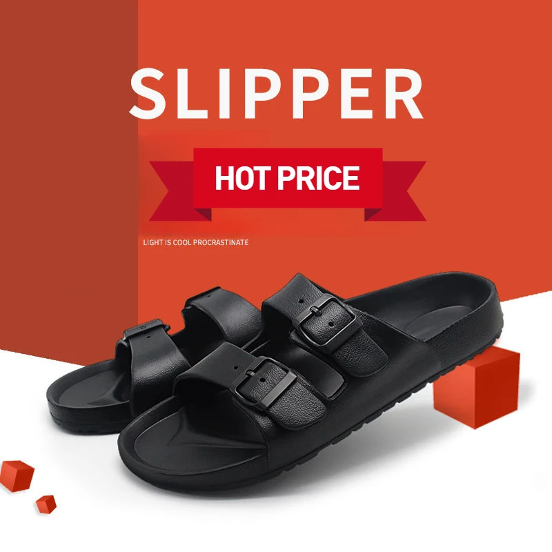 2025 New Summer Couples EVA Sandals Open-Toe Double Buckle Strap Beach Flip-Flops Lightweight Breathable Unisex Slide Shoes