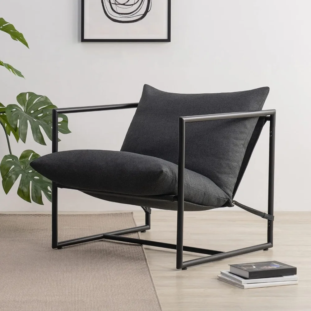 

Aidan Sling Accent Chair / Metal Framed Armchair With Shredded Foam Cushioning Dark Grey Home Furniture Living Room Chairs Floor