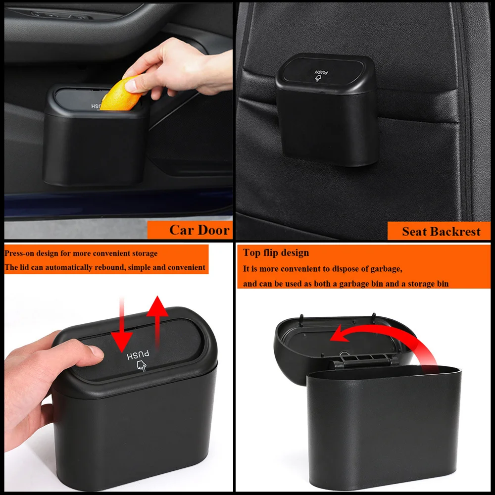 Portable Plastic Car Storage Box Car Trash Can Lid Garbage Waterproof Box Mobile Trash Bin Storage Bucket with Bags