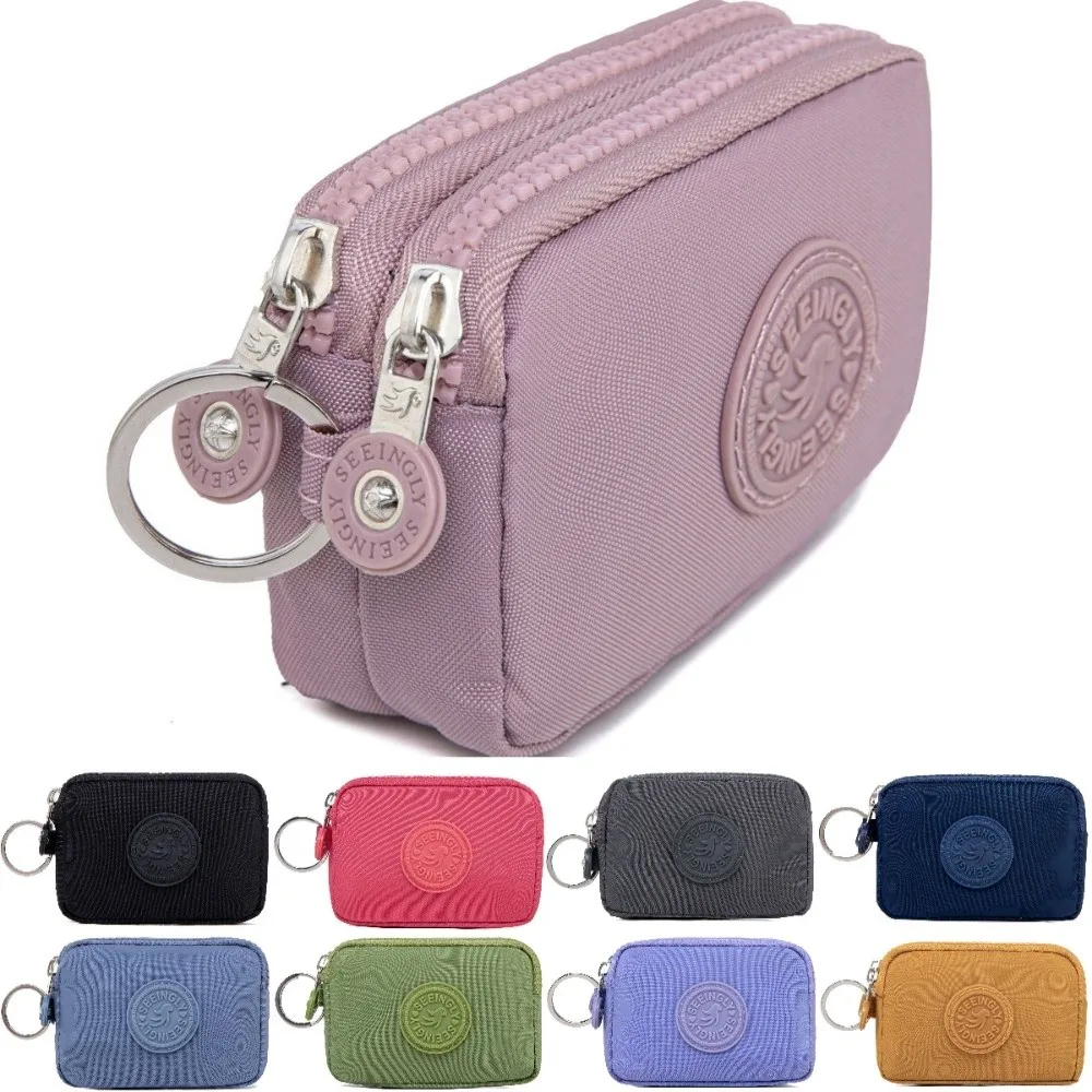 Compact Waterproof Double Layer Women's Wallet with Keychain and Nylon Zipper