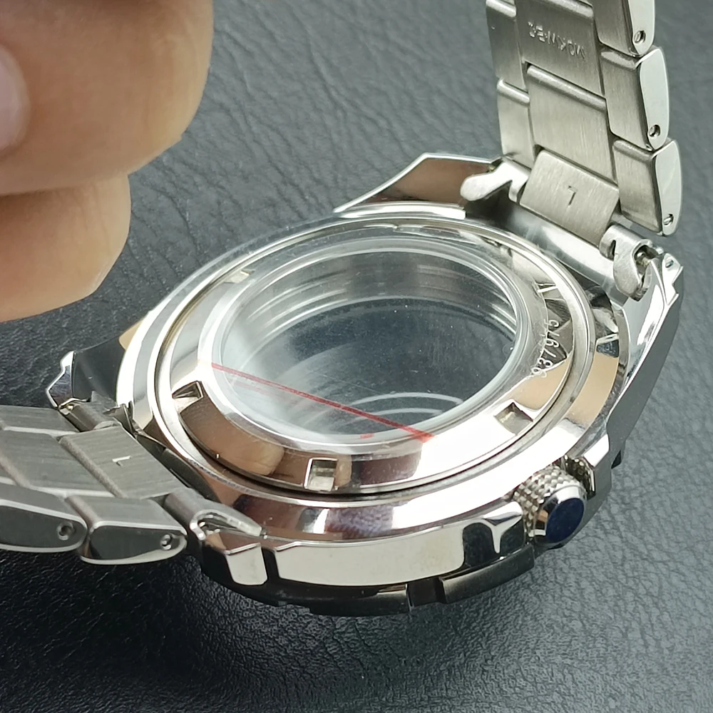 Men's 44mm Steel Watch Case with Sapphire Glass and Accessories