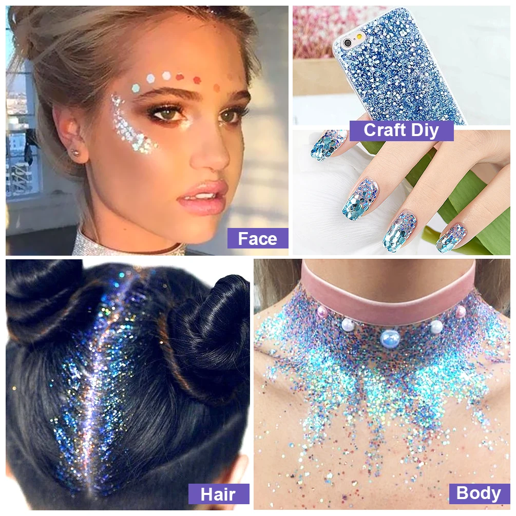 6 Colors Holographic Body Glitter Gel Set Christmas Party Makeup Face Eye Lips Hair Nail Cosmetic Festival Glitter Eyeshadow 2