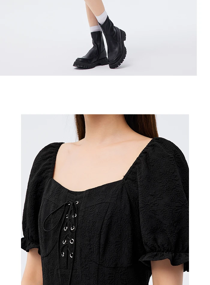Vestido de mujer con mangas abullonadas, romántico, de verano, nuevo, con tirantes y escote cuadrado, vestido corto, dulce y fresco.