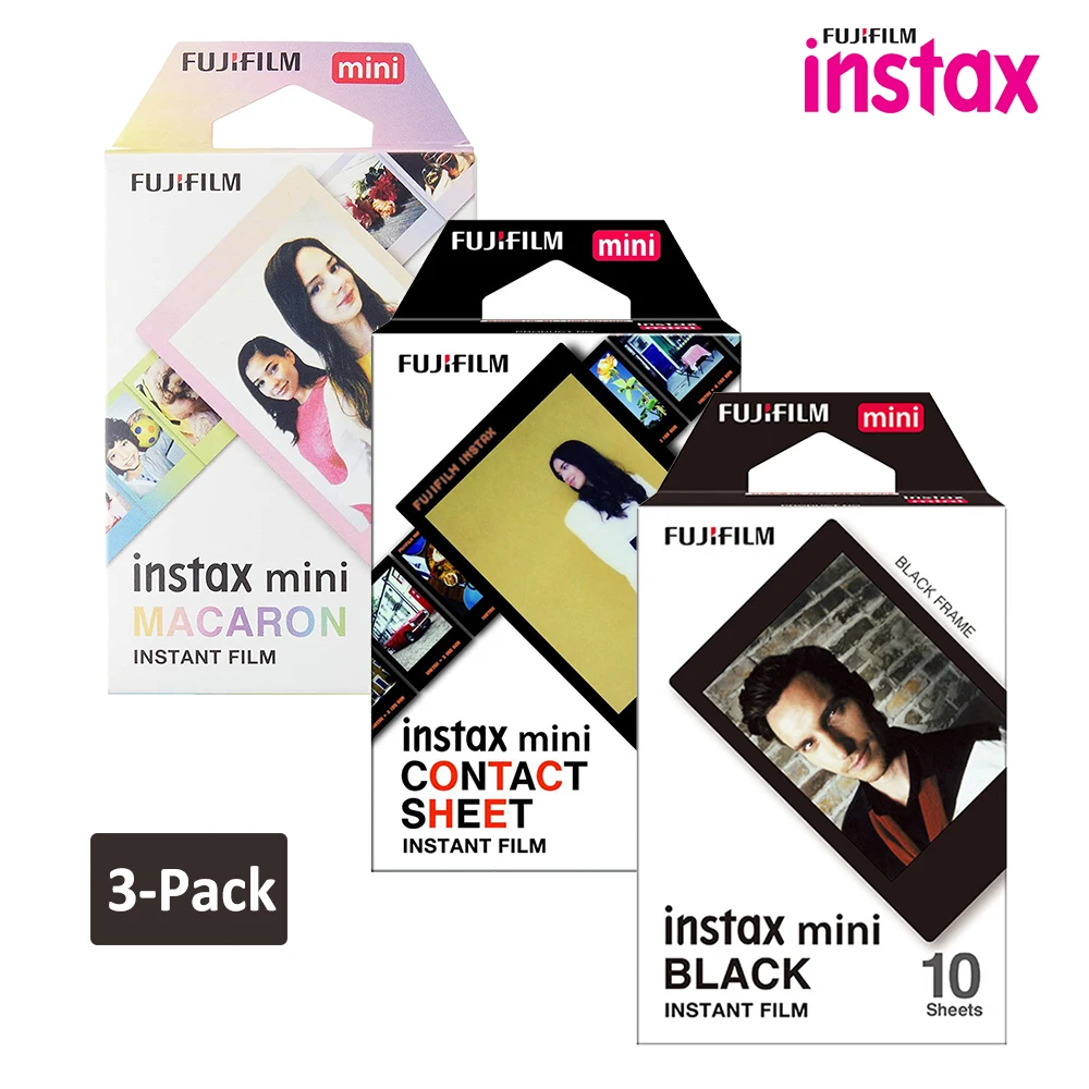 Fujifilm Instax Mini Film para Câmera Instantânea Macaron Preto Folha de Contato Mini 11 90 Link Evo Sp2 Sp1 Pacotes