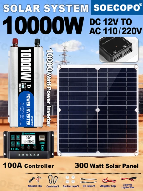 Kit complet d'énergie solaire 10000 W |   Panneau 300W + contrôleur 100A + onduleur 10000W 12V à 110V/220V, sauvegarde d'urgence pour maison, camping-car 1