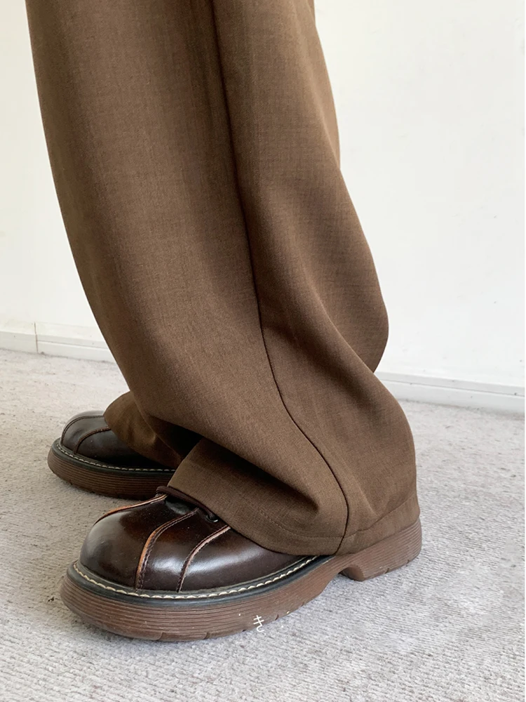 Mauroicardi Spring Autumn Long Coffee Flowy Baggy Wide Leg Pants for Mens Belt Korean Fashion Loose Casual Soft Trousers 2024 6