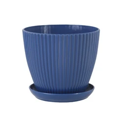 Solid Color Double - Layer Plastic Flower Pots with Tray - 11cm (Blue - 1PC)