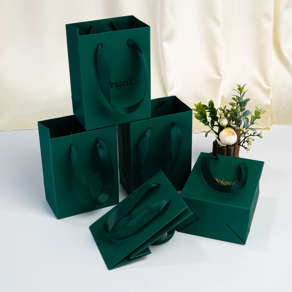 Mini Dark Green Kraft Gift Bags Custom Logo 4x2.8x4.5 inch Bulk Small Paper Tote Bags with Deep Green Handles for Wedding Party 12 S179aad67407e48d5b9ada30d48daefceA