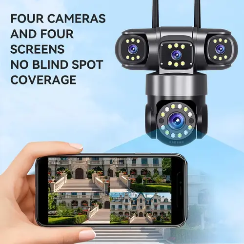 10K 20MP Home Security Outdoor WiFi Camera 4 Lens 4 Screen 360° 16X Zoom CCTV Wireless Surveillance PTZ Cam Security Protection - Image 2