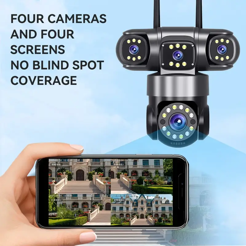10K 20MP Home Security Outdoor WiFi Camera 4 Lens 4 Screen 360° 16X Zoom CCTV Wireless Surveillance PTZ Cam Security Protection - Image 2