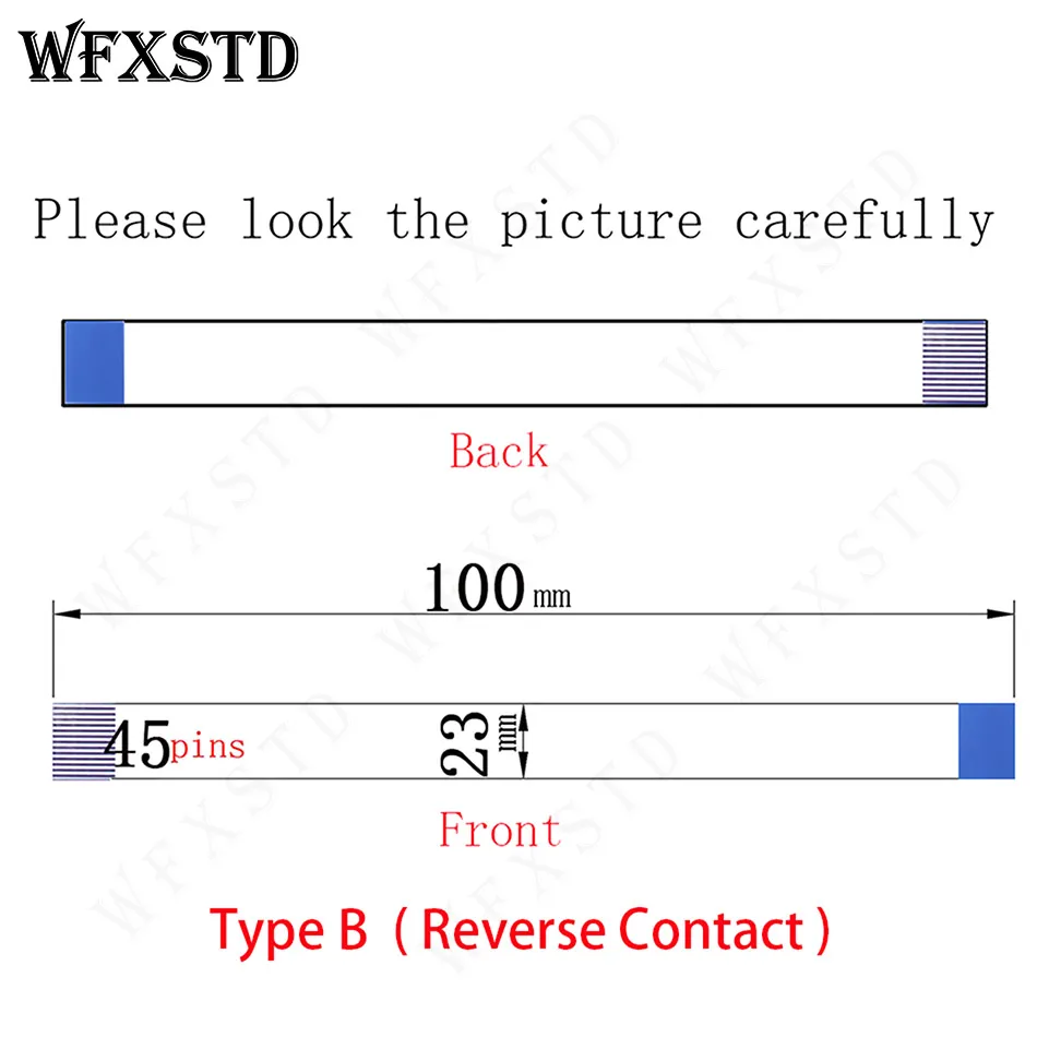 

45pins 23mm 100mm Type B New Flex cable AWM 20624 80C 60V VW-1 or E129545 or Other two side copper Pins Reverse Side contact