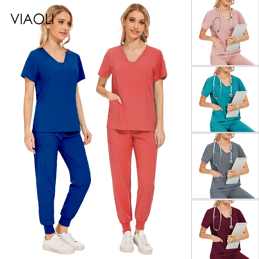 

Doctor Medical Surgical Gown Solid Color Scrub Sets Uniform Women Joggers Hot Sales Dental Scrub Pet Clinic Care Veterinary Suit