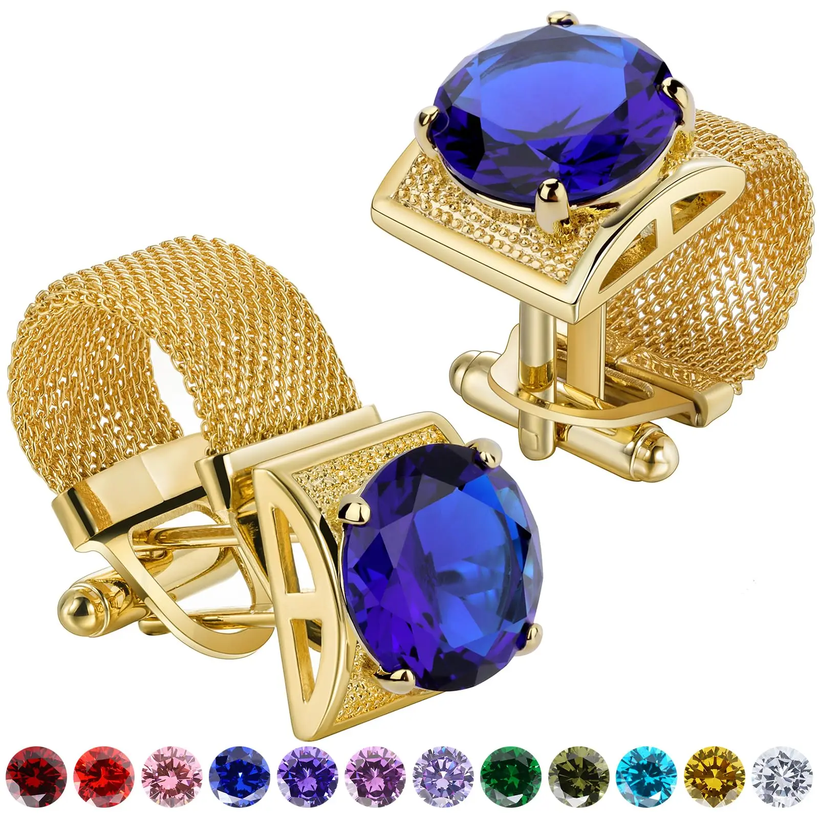 Mens Crystal Cufflinks with Chain-luxury Shiny French Shirt Cufflinks wedding business gift accessories Birthstone cuff HAWSON For Mens Cufflinks