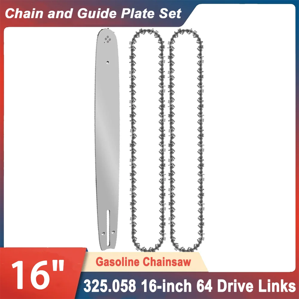 16" Gasoline Saw 64 Links 0.325" Pitch 0.058" Groove First Grade Alloy Petrol Chain Rounded Head 16 inch Gasoline Chainsaw Set