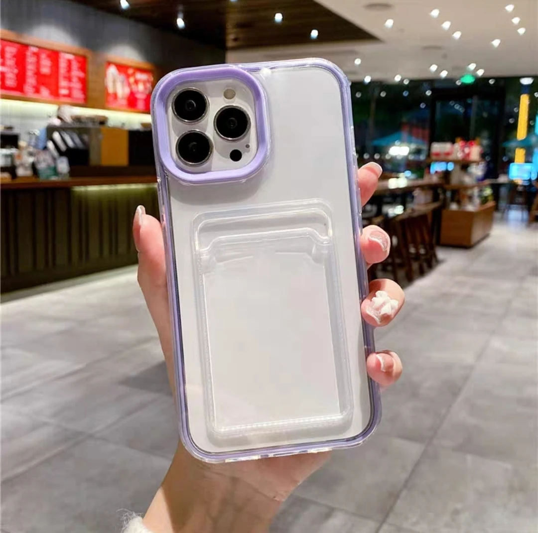 thumbnail image 1 of Luxury Card Slot Bag Clear Phone Case For iPhone 11 12 13 14 15 Pro Max Plain Shockproof Bumber Soft TPU Cover, 1 of 5