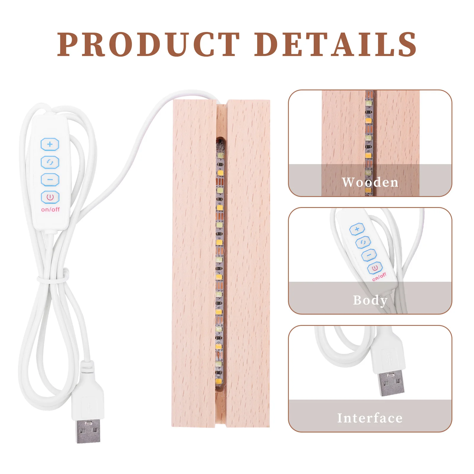 USB Powered Wooden Lighted Base Environmental Protection Solid Wood Light-emitting Base DIY Art Crafts for Crystal Glass Acrylic