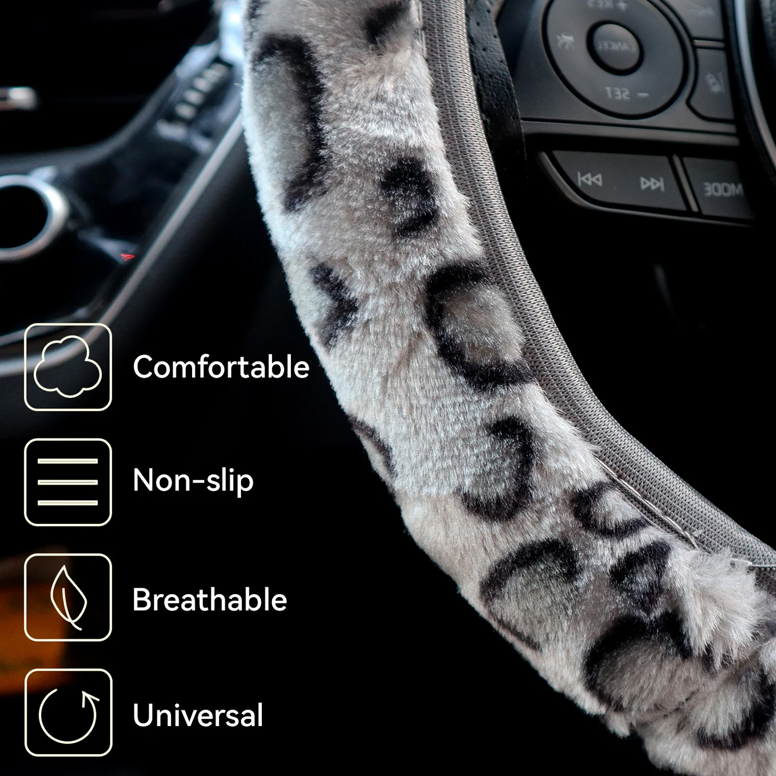 Coprivolante Auto In Neoprene Con Stampa Leopardo E Girasoli - Universale 38 Cm - Antiscivolo E Morbido