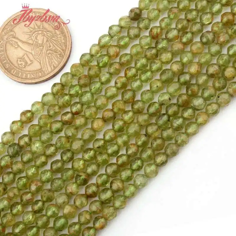 4mm Faceted Round Green Peridot Natural Stone Beads Strand 15Inch For DIY Necklace Bracelets Jewelry Making Free Shipping