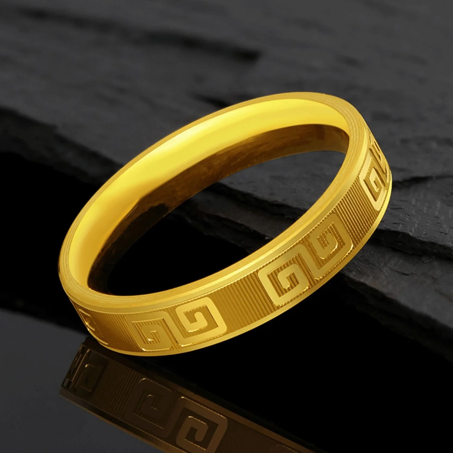 AU999 real gold 24k gold ring Chinese style retro couple ring holiday gift metal stamp 3