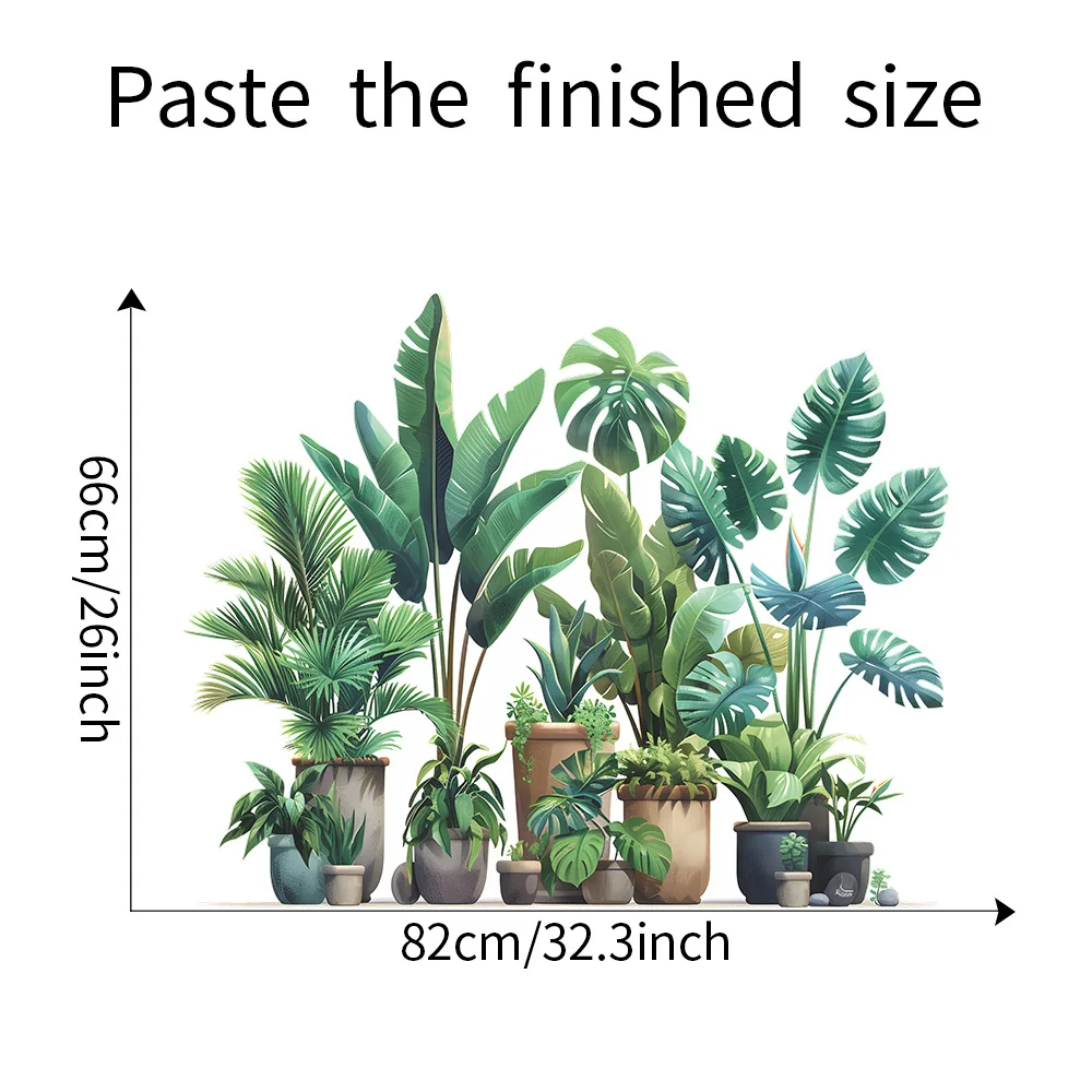 Large Tropical Green Plant Wall Stickers for Living Room Bedroom Background Home Decor Art Removable PVC Eco-friendly Decals