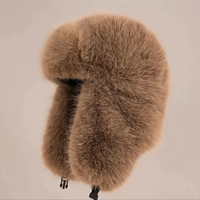 Thicken Faux Fur Ushanka Winter Warm Ear Protection Bomber Hat Outdoor Russian Windproof Anti-cold Furry Earflap Hat For Skiing winter hat fur hat