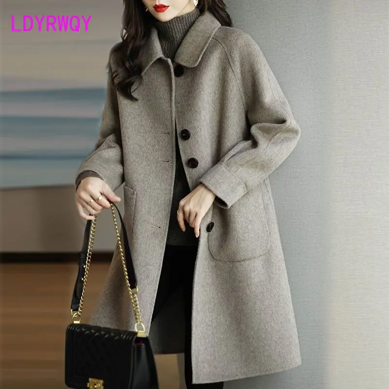 Woolen Coat Women's Mid length New Korean Version Slim 2023 Handmade Woolen Coat