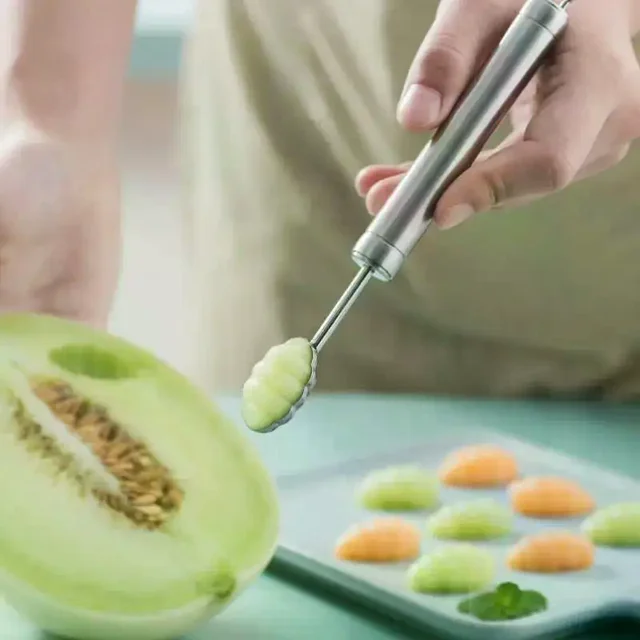 ช้อนแกะสลักผลไม้สแตนเลส 1 ชิ้น รูปทรงหยัก สำหรับแกะสลักและตักผลไม้ อุปกรณ์ครัว ทำความสะอาดง่าย 4