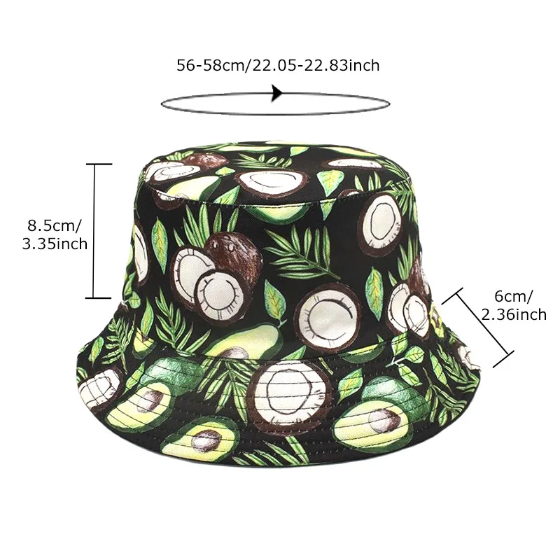 New Unisex Classic Panama Bucket Hat Summer Outdoor Sun Hat Coconut Pattern Women's Cap Men Women Wear Fruit Style