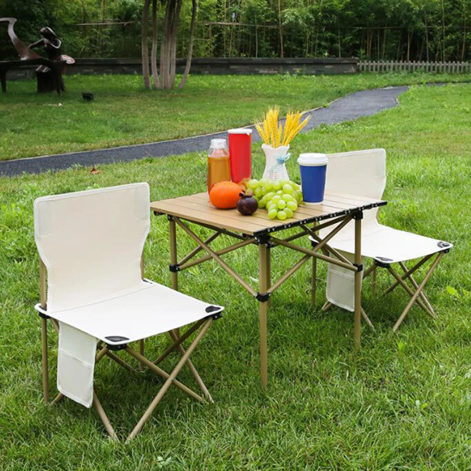 Mesa plegable para acampar, juego de sillas con 2 taburetes, mesa lateral  portátil, mesa de Picnic plegable para Picnic, jardín, Patio, exterior -  AliExpress