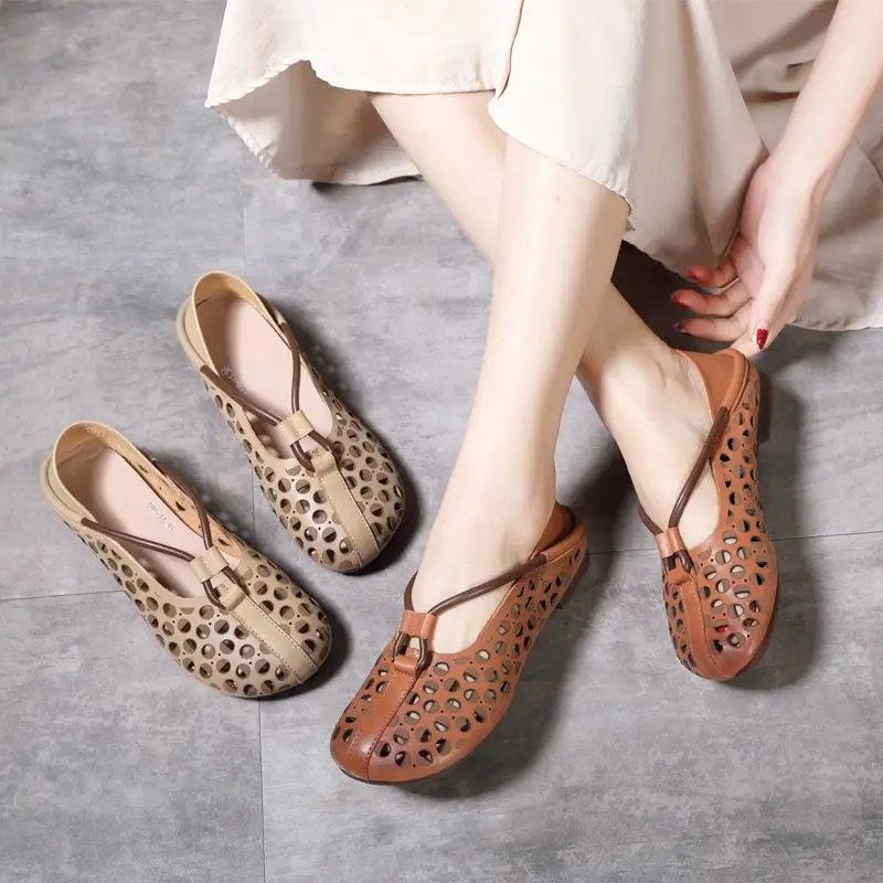 

Designer Elegant Woman Flat Ballet Shoes Ladies Hollow Out Summer Flats Women's Mary Jane Shoes Vintage Loafers Cut Out Moccasin