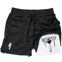 Anime Performance Shorts Printed Men GYM Casual Sports Shorts Workouts Running Mesh 2-In-1 Sport Short Pants Summer Activewear
