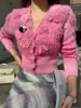 DABUWAWA Tree Dimensional Decoration Knitted Cardigan Hook Flower Hollow Sweater Womans Clothing V Neck Y2k Tops DM1DZK003 6