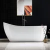 67" Acrylic Freestanding Bathtub Tub with Matte Black Overflow and Drain，Bottom with Stainless Steel Bracket Makes，Soaking Tub 2