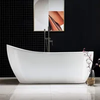 67" Acrylic Freestanding Bathtub Tub with Matte Black Overflow and Drain，Bottom with Stainless Steel Bracket Makes，Soaking Tub 2