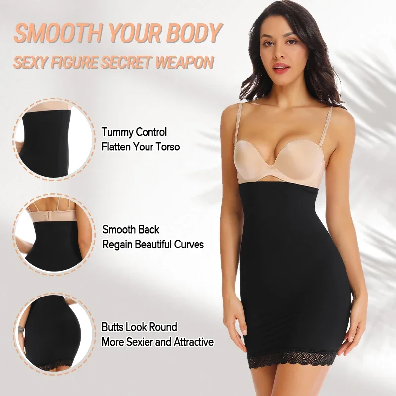 Vaslanda Women Half Slips for Under Dresses High Waisted Tummy Control Half Slip Underwear Smooth Body Shaper Underdress Skirt