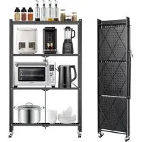 4-Tier Foldable Metal Storage Shelf with Wheels Heavy Duty Organizer Bathroom Kitchen Office Garage Space Saving Display Rack 2